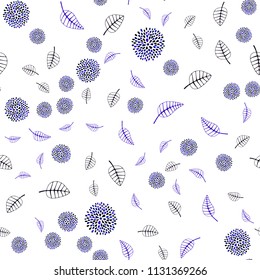 Dark BLUE vector seamless elegant template with leaves and flowers. Doodle illustration of leaves and flowers in Origami style. Brand new style for your business design.