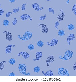 Dark BLUE vector seamless elegant pattern with leaves and flowers. Abstract illustration with leaves, flowers in doodles style. Completely new template for your design.