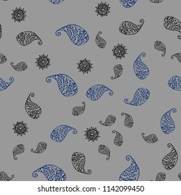 Dark BLUE vector seamless elegant template with leaves and flowers. Sketchy doodles on white background. Pattern for colorful books and pages for kids.