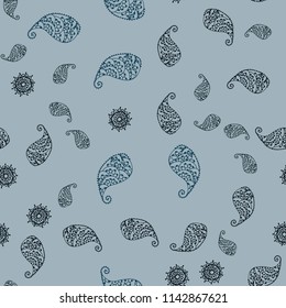 Dark BLUE vector seamless elegant background with leaves and flowers. An elegant bright illustration with leaves and flowers. Brand new style for your business design.