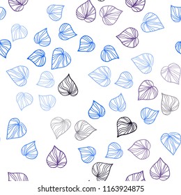 Dark BLUE vector seamless elegant wallpaper with leaves. Glitter abstract illustration with doodles and leaves. Pattern for trendy fabric, wallpapers.