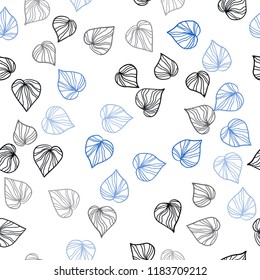 Dark BLUE vector seamless elegant pattern with leaves. New colorful illustration in doodle style with leaves. Pattern for design of window blinds, curtains.