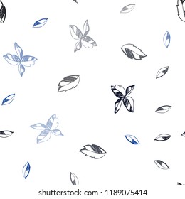Dark BLUE vector seamless elegant template with leaves. Glitter abstract illustration with doodles and leaves. Pattern for trendy fabric, wallpapers.