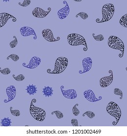 Dark BLUE vector seamless elegant background with leaves and flowers. Glitter abstract illustration with leaves and flowers. Hand painted design for web, leaflet, textile.