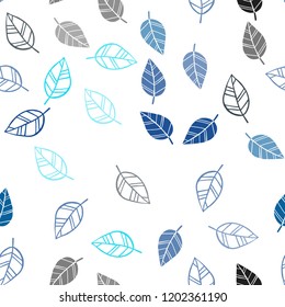 Dark BLUE vector seamless elegant template with leaves. A vague abstract illustration with leaves in doodles style. Pattern for design of window blinds, curtains.