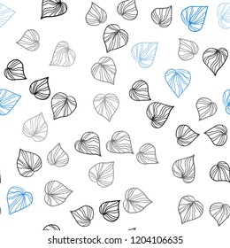 Dark BLUE vector seamless elegant template with leaves. Sketchy doodles with leaves on blurred background. Pattern for design of window blinds, curtains.