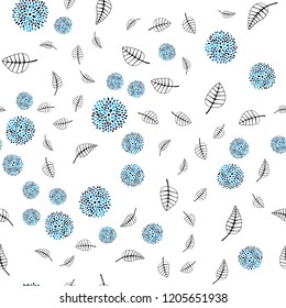 Dark BLUE vector seamless elegant pattern with leaves, flowers. Illustration with doodles on abstract template. Pattern for design of window blinds, curtains.