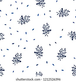 Dark BLUE vector seamless elegant background with leaves, branches. An elegant bright illustration with leaves and branches. Pattern for trendy fabric, wallpapers.