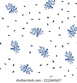 Dark BLUE vector seamless elegant pattern with leaves, branches. Doodle illustration of leaves and branches in Origami style. Template for business cards, websites.