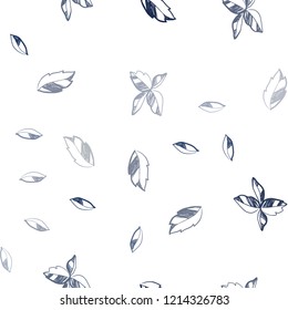 Dark BLUE vector seamless elegant background with leaves. Glitter abstract illustration with doodles and leaves. Pattern for design of window blinds, curtains.