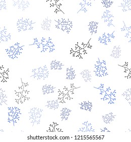 Dark BLUE vector seamless elegant pattern with branches. Abstract illustration with leaves, branches in doodles style. Texture for window blinds, curtains.