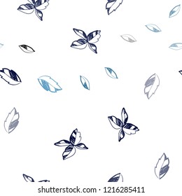 Dark BLUE vector seamless elegant template with leaves. Colorful illustration in doodle style with leaves. Pattern for design of window blinds, curtains.