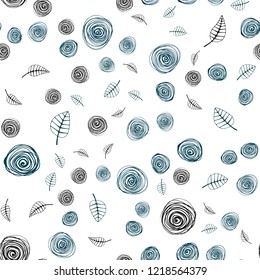 Dark BLUE vector seamless elegant pattern with leaves and flowers. Colorful illustration in doodle style with leaves, flowers. Pattern for design of fabric, wallpapers.
