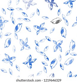 Dark BLUE vector seamless elegant wallpaper with leaves. A vague abstract illustration with leaves in doodles style. Pattern for design of fabric, wallpapers.