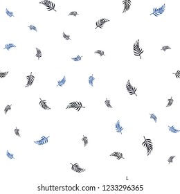 Dark BLUE vector seamless elegant template with leaves. Sketchy doodles with leaves on blurred background. Pattern for design of fabric, wallpapers.