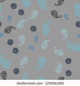 Dark BLUE vector seamless elegant template with leaves and flowers. Colorful abstract illustration with leaves in doodle style. Pattern for heads of websites and designs.