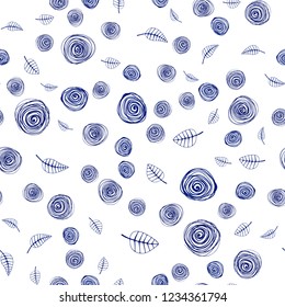 Dark BLUE vector seamless elegant template with leaves and flowers. Leaves, flowers in natural style on white background. Pattern for trendy fabric, wallpapers.