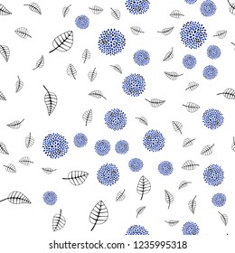 Dark BLUE vector seamless elegant template with leaves, flowers. Doodle with leaves, flowers in Origami style. Pattern for design of fabric, wallpapers.