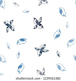 Dark BLUE vector seamless elegant wallpaper with leaves. A vague abstract illustration with leaves in doodles style. Template for business cards, websites.