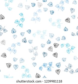 Dark BLUE vector seamless elegant pattern with leaves. A vague abstract illustration with leaves in doodles style. Design for textile, fabric, wallpapers.