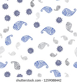 Dark BLUE vector seamless elegant pattern with leaves and flowers. Colorful illustration in doodle style with leaves, flowers. Design for textile, fabric, wallpapers.
