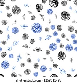 Dark BLUE vector seamless elegant pattern with leaves and flowers. Brand new colored illustration with leaves and flowers. Texture for window blinds, curtains.