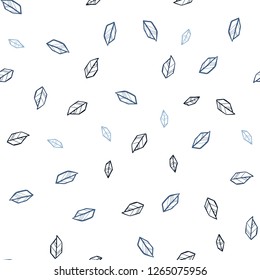 Dark BLUE vector seamless elegant pattern with leaves. Sketchy doodles with leaves on blurred background. Pattern for design of fabric, wallpapers.