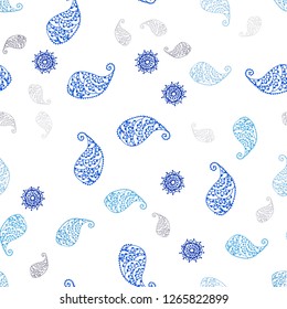 Dark BLUE vector seamless elegant template with leaves and flowers. Colorful illustration in doodle style with leaves, flowers. Pattern for trendy fabric, wallpapers.