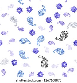 Dark BLUE vector seamless elegant background with leaves and flowers. Leaves, flowers in natural style on white background. Design for textile, fabric, wallpapers.