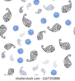 Dark BLUE vector seamless elegant background with leaves and flowers. Glitter abstract illustration with leaves and flowers. Template for business cards, websites.