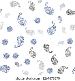 Dark BLUE vector seamless elegant pattern with leaves and flowers. Modern abstract illustration with leaves and flowers. Pattern for design of fabric, wallpapers.
