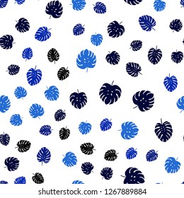 Dark BLUE vector seamless elegant pattern with leaves. Decorative illustration with doodles on abstract template. Pattern for design of fabric, wallpapers.