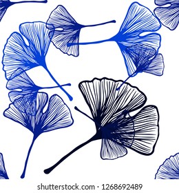 Dark BLUE vector seamless elegant template with leaves. A vague abstract illustration with leaves in doodles style. Design for textile, fabric, wallpapers.