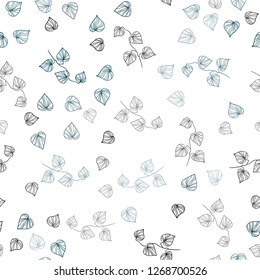 Dark BLUE vector seamless elegant background with leaves. Shining colored illustration with leaves in doodle style. Pattern for design of window blinds, curtains.