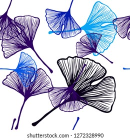 Dark BLUE vector seamless elegant wallpaper with leaves. Modern geometrical abstract illustration with leaves. Texture for window blinds, curtains.