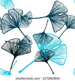 Dark BLUE vector seamless elegant background with leaves. Shining colored illustration with leaves in doodle style. Template for business cards, websites.