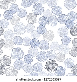 Dark BLUE vector seamless elegant background with flowers. Shining colored illustration with flowers. Design for wallpaper, fabric makers.