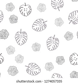 Dark BLUE vector seamless elegant wallpaper with flowers, leaves. Sketchy doodles on white background. Pattern for trendy fabric, wallpapers.