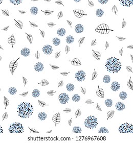 Dark BLUE vector seamless elegant background with leaves, flowers. Shining colorful illustration with leaves, flowers. Trendy design for wallpaper, fabric makers.