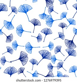 Dark BLUE vector seamless elegant background with leaves. Sketchy doodles with leaves on blurred background. Design for textile, fabric, wallpapers.