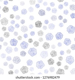 Dark BLUE vector seamless elegant background with flowers. Flowers in natural style on white background. Design for textile, fabric, wallpapers.