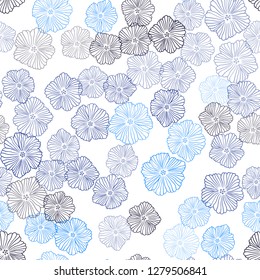Dark BLUE vector seamless elegant background with flowers. Abstract illustration with flowers in doodles style. Pattern for design of fabric, wallpapers.