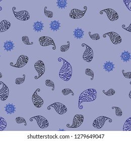 Dark BLUE vector seamless elegant wallpaper with leaves and flowers. Leaves and flowers with gradient on white background. A new texture for your wallpaper design.