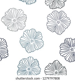 Dark BLUE vector seamless elegant pattern with flowers. Shining colored illustration with flowers. Template for business cards, websites.