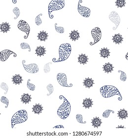 Dark BLUE vector seamless elegant pattern with leaves and flowers. Colorful illustration in doodle style with leaves, flowers. Pattern for design of fabric, wallpapers.