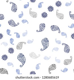Dark BLUE vector seamless elegant background with leaves and flowers. Abstract illustration with leaves, flowers in doodles style. Template for business cards, websites.