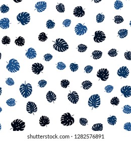 Dark BLUE vector seamless elegant pattern with leaves. An elegant bright illustration with leaves in Natural style. Pattern for design of fabric, wallpapers.