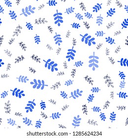 Dark BLUE vector seamless elegant template with leaves, branches. Leaves, branches in natural style on white background. Texture for window blinds, curtains.