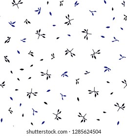 Dark BLUE vector seamless elegant background with leaves. Glitter abstract illustration with doodles and leaves. Pattern for design of fabric, wallpapers.