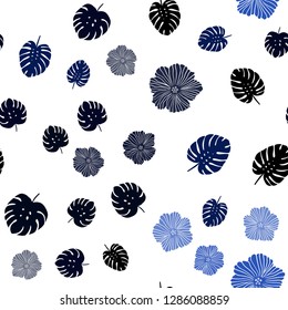 Dark BLUE vector seamless elegant template with flowers, leaves. Creative illustration in blurred style with leaves, flowers. Design for textile, fabric, wallpapers.